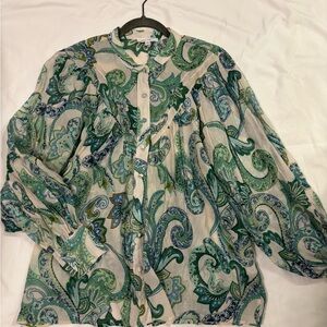 ee:some Boutique Green Paisley Button-Up Blouse LIKE NEW Size L